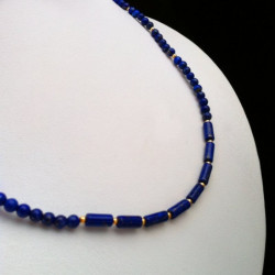 Necklace "Bars and Beads" Lapis lazuli and Goldfilled