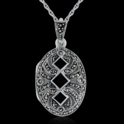 Locket Pendant "Trinity Diamond" Onyx & Marcasite