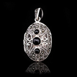 Locket Pendant "Trinity" Natural Stones & Marcasite