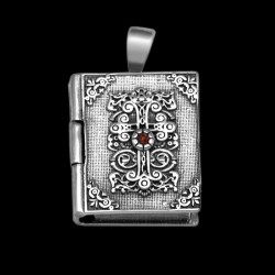 "Livre sacré" Reliquaire pendentif porte photo argent pour homme