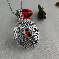 Catherine the Great" garnet locket pendant in sterling silver 925