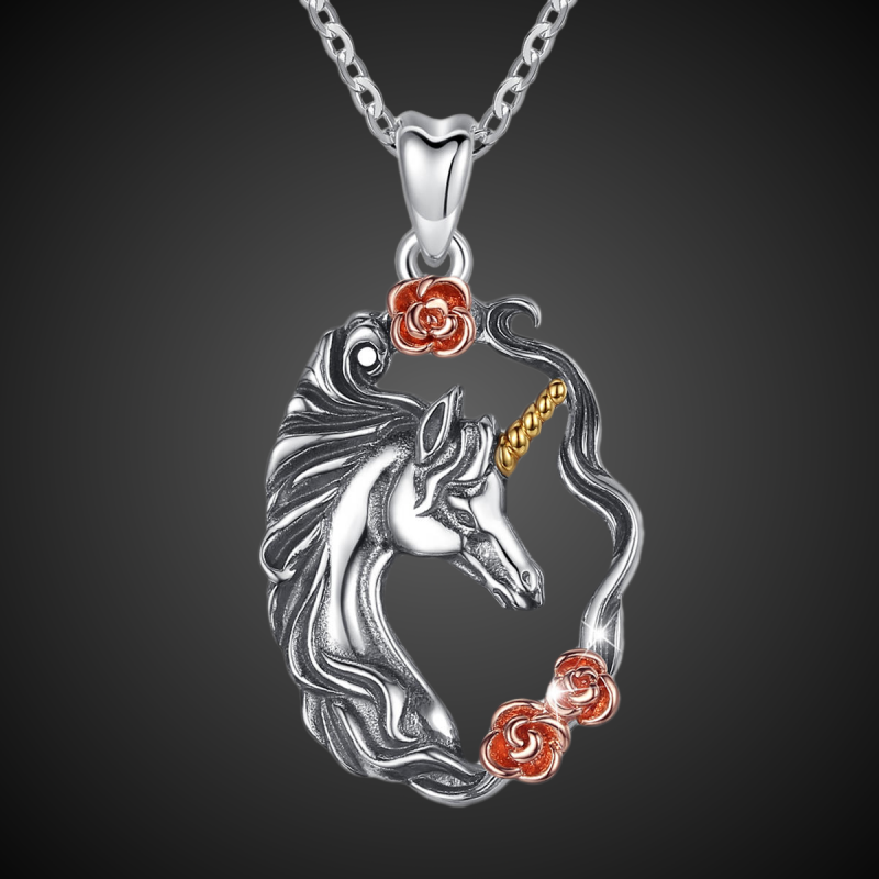 "Unicorn with roses" pendant in 925 sterling silver