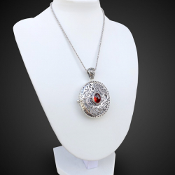 Catherine the Great" garnet locket pendant in sterling silver 925