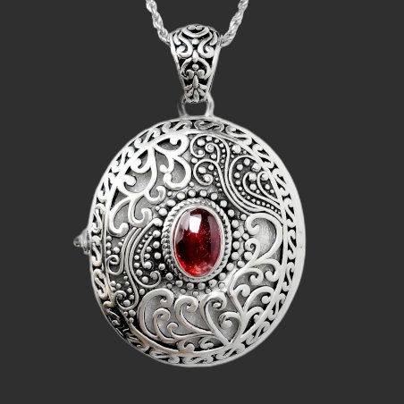 Catherine the Great" garnet locket pendant in sterling silver 925