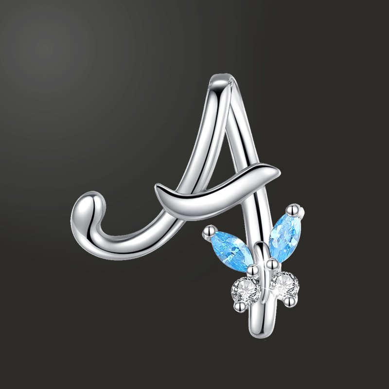 Pendentif Lettres initiales papillon magique en argent massif 925