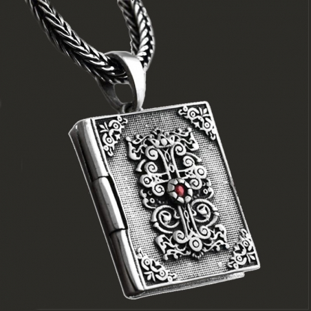 "Livre sacré" Reliquaire pendentif porte photo argent pour homme