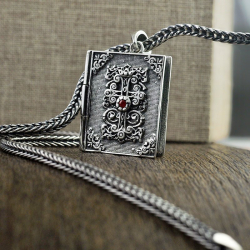 "Livre sacré" Reliquaire pendentif porte photo argent pour homme