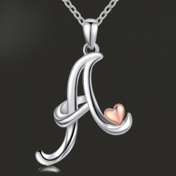 Pendant Initial letters with a pink heart en sterling silver