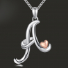 Pendentif Lettres initiales cœur rose en argent massif 925