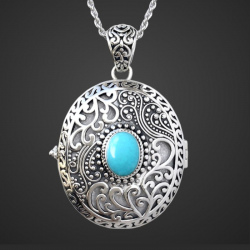 "Catherine the Great" Amazonite Locket Pendant in sterling silver 925