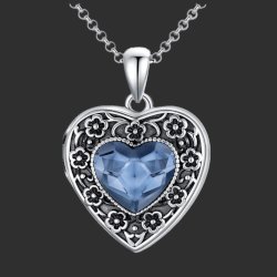 "Fleur de Myosotis" Swarovski médaillon pendentif porte photo argent massif 925