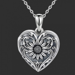 "Daisy heart"  Handmade Keepsake Locket Pendant solid Sterling Silver for photos