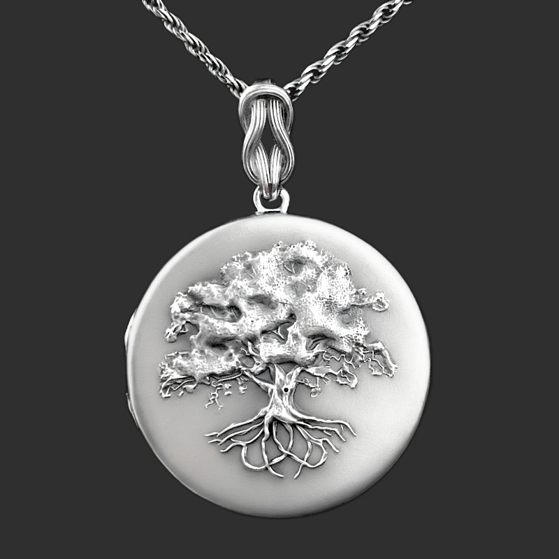 Arbre de vie pendentif médaillon porte photo qui s'ouvre, Pendentif cassolette, reliquaire  en argent, Métal oxydé