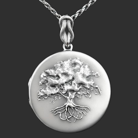 Arbre de vie pendentif médaillon porte photo qui s'ouvre, Pendentif cassolette, reliquaire  en argent, Métal oxydé