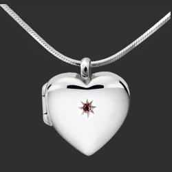 "Petite Amelia" Heart locket sterling silver with red CZ stone star setting