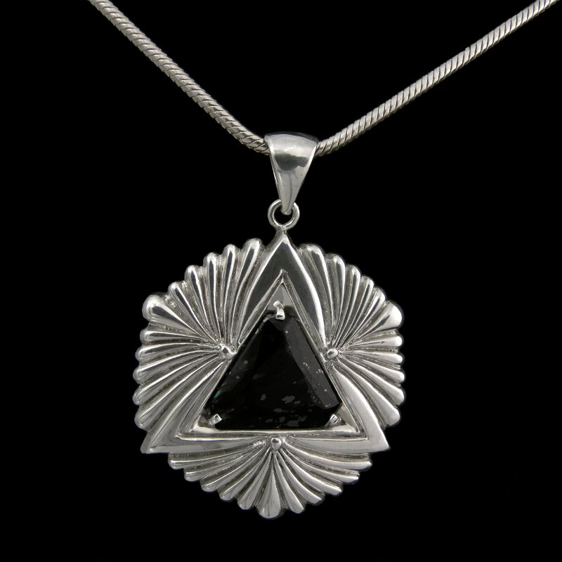 Silver Pendant Art Deco 'sci fi' with nuummite stone