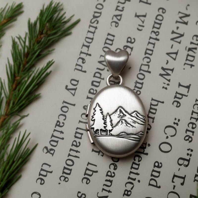 Mountain locket pendant  sterling silver